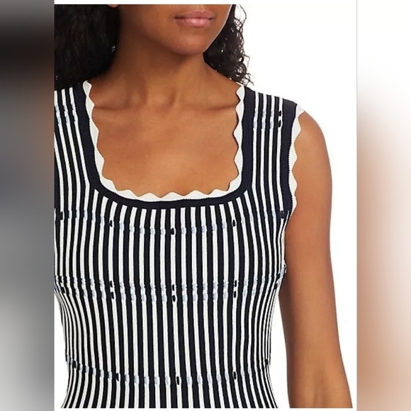 LELA ROSE Fringe Striped Crochet-Knit Midi Dress SIZE L - Picture 4 of 15